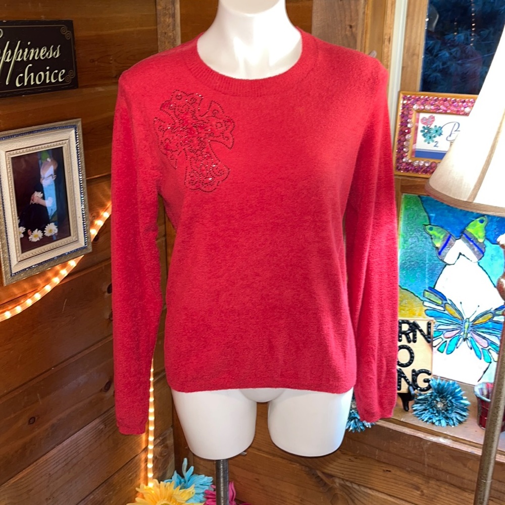 TAYLOR MARCS Red sweater with cross bling detail SUPER SOFT & COMFY